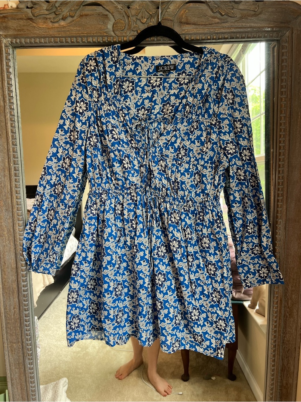 J.Crew Blue Floral Long Sleeve Mini Dress